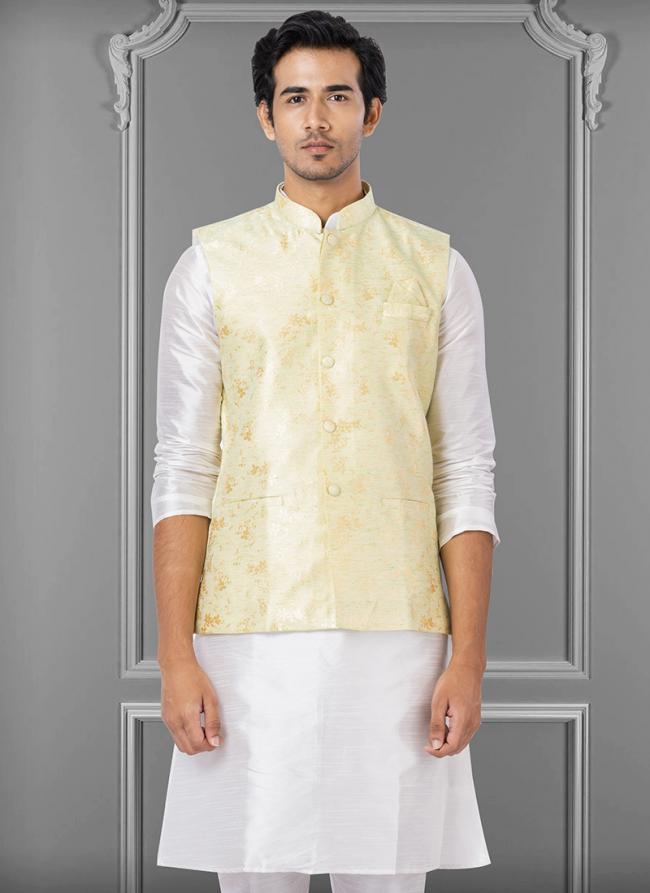 Linen Silk Off White Festival Wear Embroidery Work Readymade Men's Waistcoat